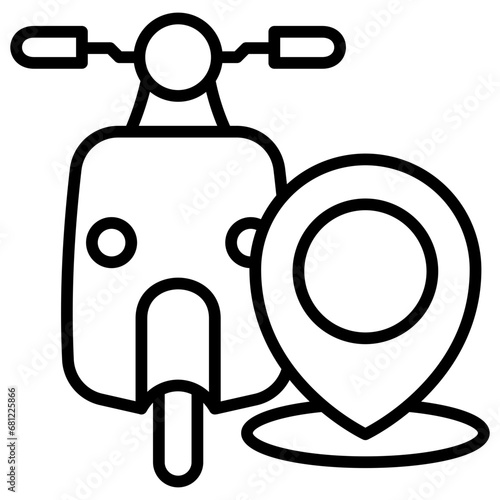 Map Pin black outline icon, related to transportation, ride sharing theme.