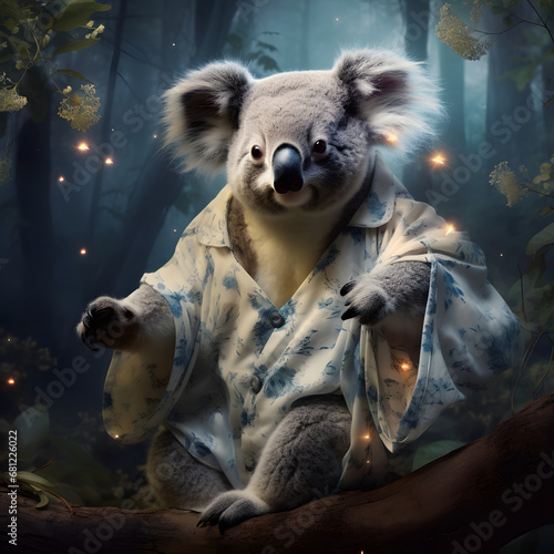 Koala in a nightgown in the forest