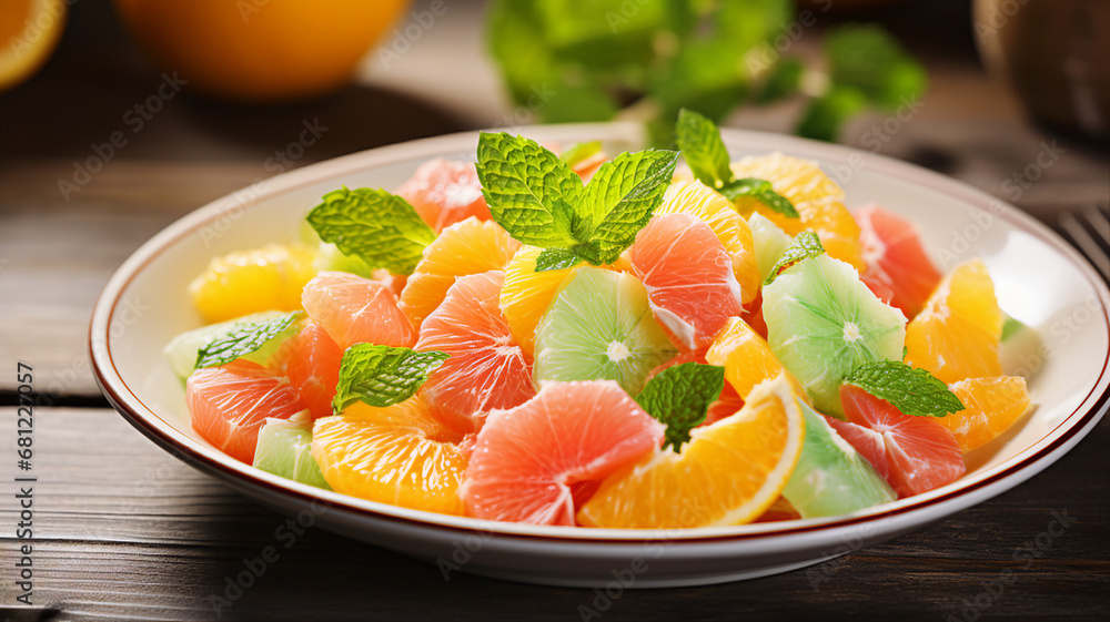 Refreshing Citrus Fruit Salad with Mint Garnish Refreshing Citrus Fruit Salad with Mint Garnish