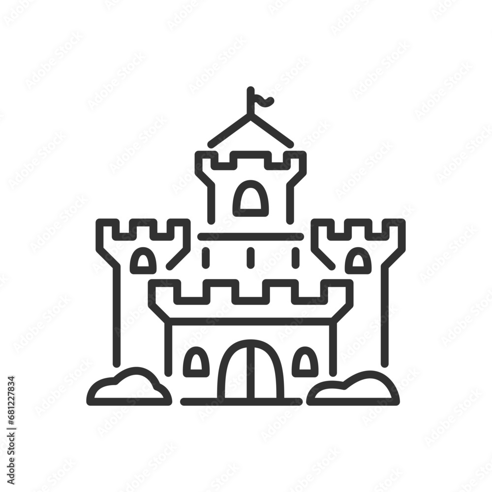 Medieval castle, linear icon. Line with editable stroke