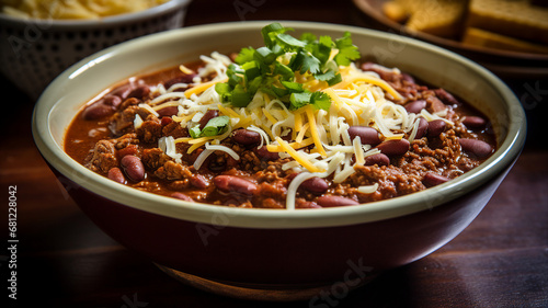Spicy Beef and Bean Chili with Shredded Cheese
