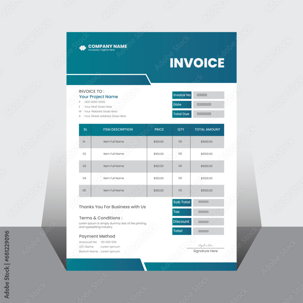 Obraz premium Minimal professional invoice template