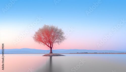 Tranquil scene of nature sunset  tree  reflection  water  beauty generated by AI