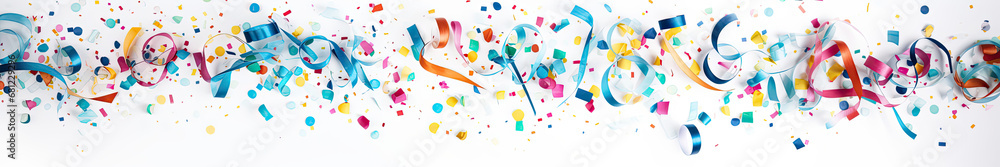 Coloured confetti and streamers as a white New Year's background. Coloured confetti and streamers as a white New Year's background.