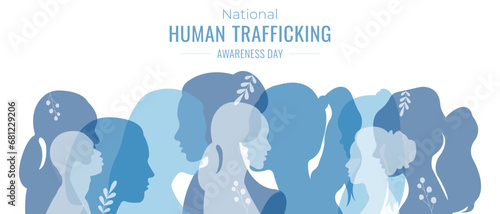 National day against human trafficking.Banner with silhouettes of people.January 11.Vector illustration.