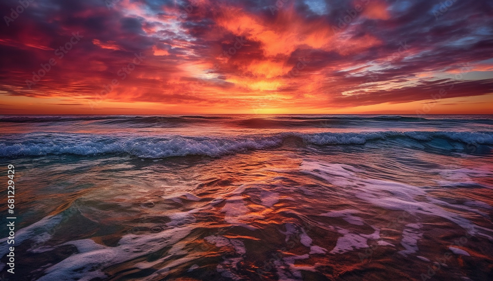 Sunset over the water, nature beauty reflected in tranquil waves generated by AI Sunset over the water, nature beauty reflected in tranquil waves generated by AI