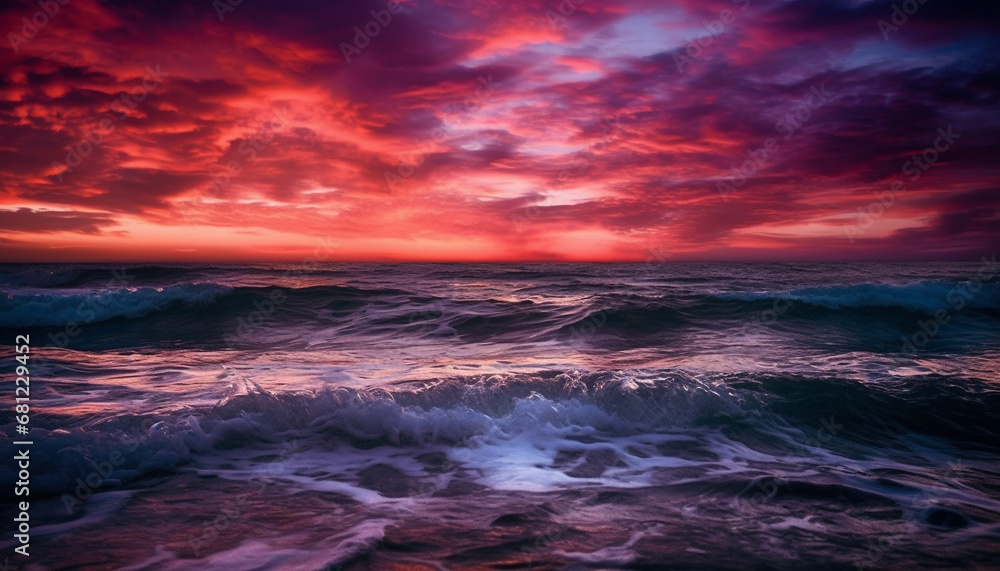 Sunset over the water, nature beauty reflected in tranquil waves generated by AI Sunset over the water, nature beauty reflected in tranquil waves generated by AI