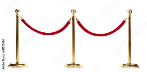 Stanchions with red velvet ropes, cut out photo