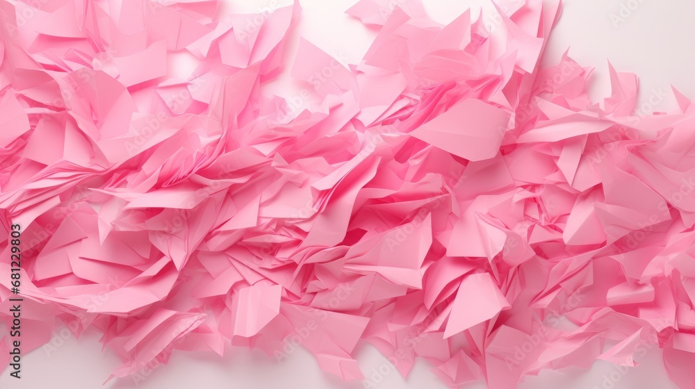 pieces of pink torn paper.