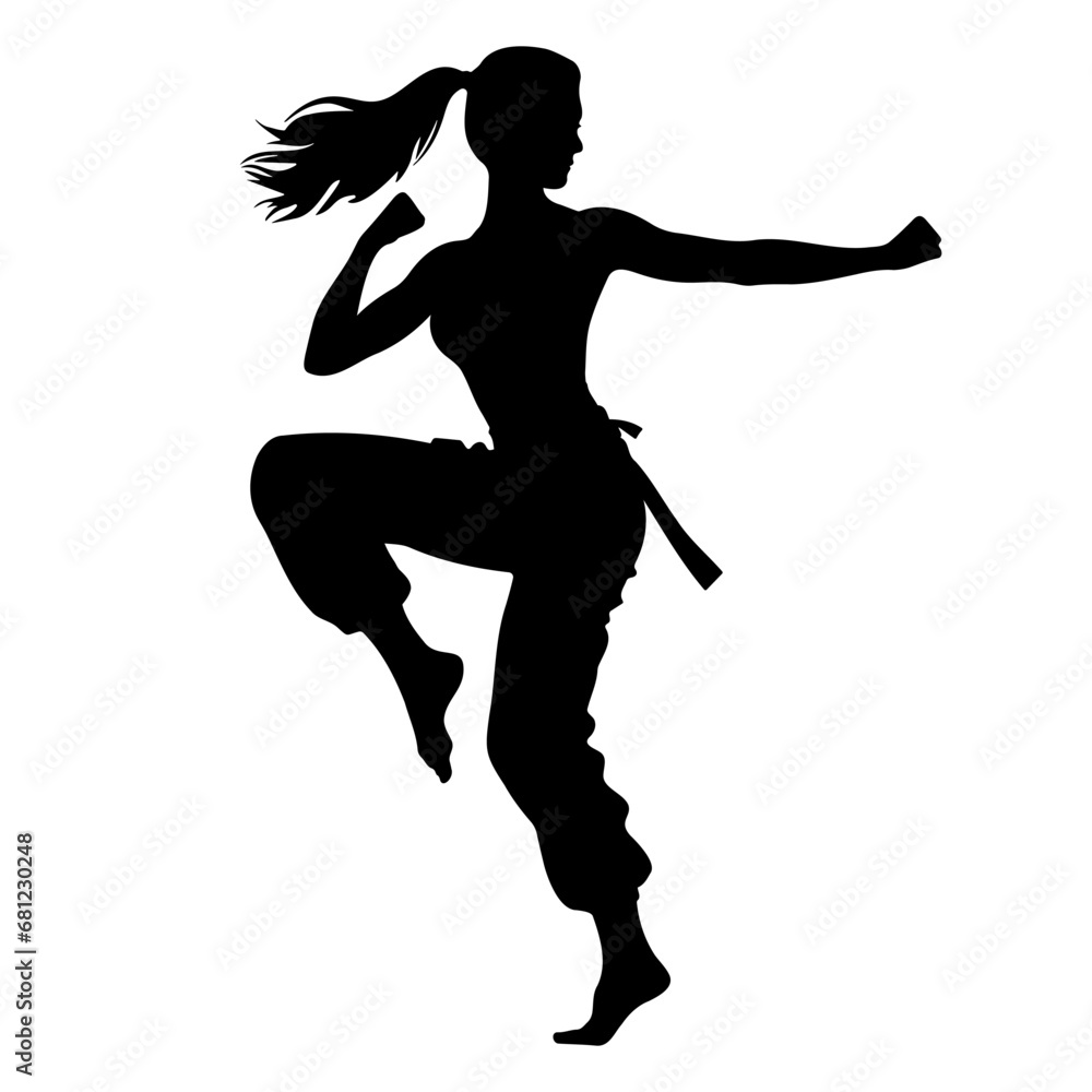 Female martial arts fighter silhouette. vector illustration Female martial arts fighter silhouette. vector illustration