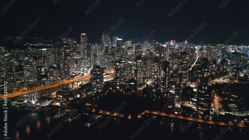 Aerial view on downtown of Vancouver at night, Canada Aerial view on downtown of Vancouver at night, Canada