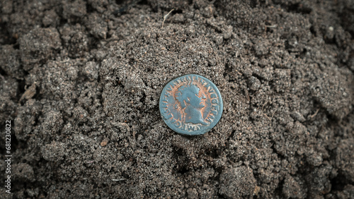 Obraz na płótnie Bronze coin of the Roman Empire of the Emperor Nerva 1st century AD w salonie