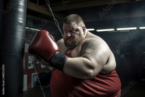 photo of an overweight man training on a punching bag © Konstiantyn Zapylaie