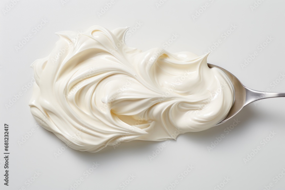 illustration depicting a composition of whipped cream and a metal spoon illustration depicting a composition of whipped cream and a metal spoon