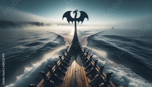 Odin's Quest: Norse Longship at Dawn photo