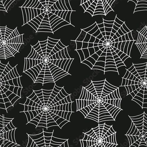 Spider web seamless pattern. Vector creepy background. Halloween texture