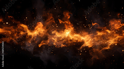 Fire sparks particles with flames isolated on black background. Very high resolution generativ ai © Jan