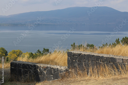 fence on the Sevan Lake in the mountains (ID: 681234848)