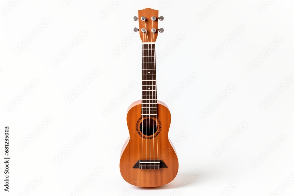 Obraz premium Ukulele on white background. Flat lay, top view.