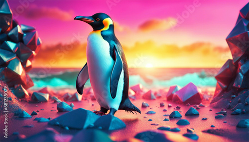 Pinguino animato in un nuovo mondo 3D photo