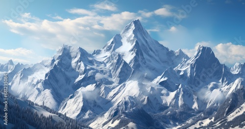 The Stunning Beauty of Snow-Capped Peaks Under the Radiant Sunshine. Generative AI photo