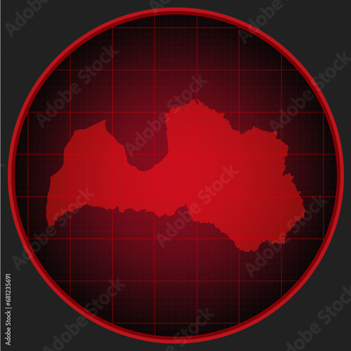Vector map Latvia on the radar screen