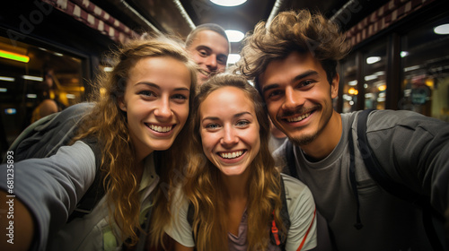 young people selfie photo having fun during summer vacations holydays, fisheye happy group