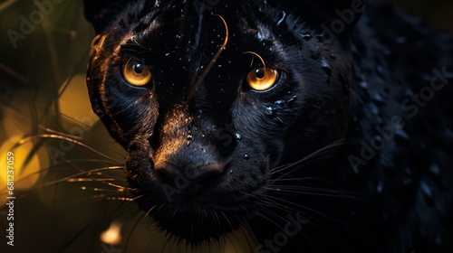 Sleek panther with amber leopard eyes black photography picture AI generated art
