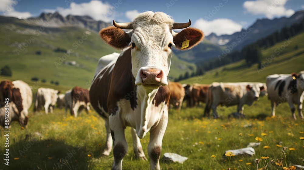 Inquisitive Gaze - A Lone Cow Captured Looking Directly at the Camera. Generative AI