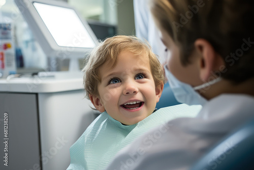 boy at a dentist appointment  child doctor treat teeth generative ai