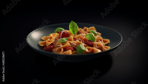 Healthy vegetarian lunch Fresh fusilli pasta with tomato and herbs generated by AI