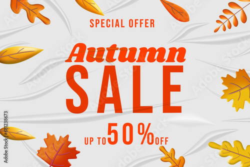 Autumn Sale glued paper with wrinkles effect realistic