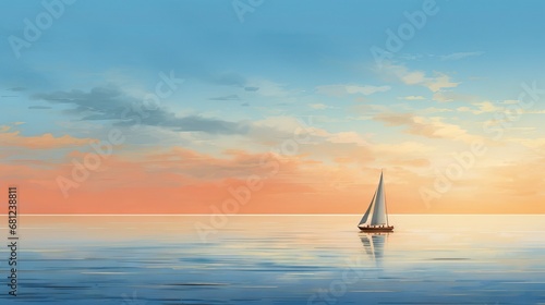 sailboat in the ocean painting, minimalistic, high definition 