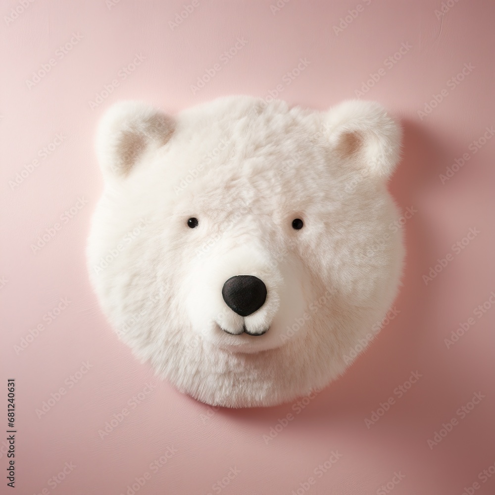 Photo of A Little Carpet Shaped Like a Flat Polar Bear Face Placed on a Plain Pink Background. Cute Soft & Hairy Carpet. Photo of A Little Carpet Shaped Like a Flat Polar Bear Face Placed on a Plain Pink Background. Cute Soft & Hairy Carpet.