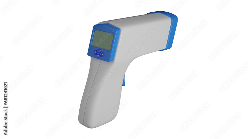 Infrared laser thermometer isolated on transparent and white background. Thermometer concept. 3D render Infrared laser thermometer isolated on transparent and white background. Thermometer concept. 3D render