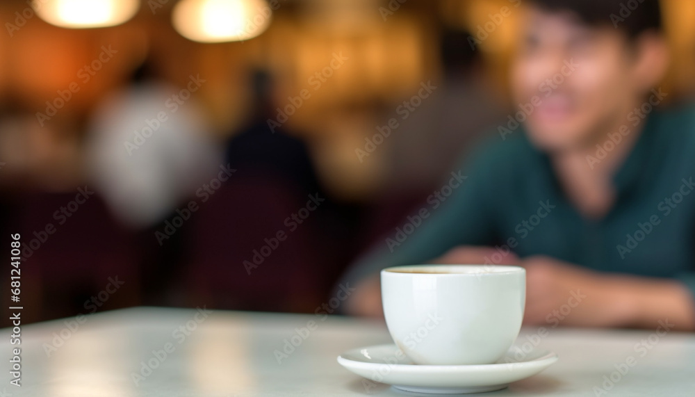 Coffee shop men and women sitting, drinking, smiling, enjoying refreshment generated by AI