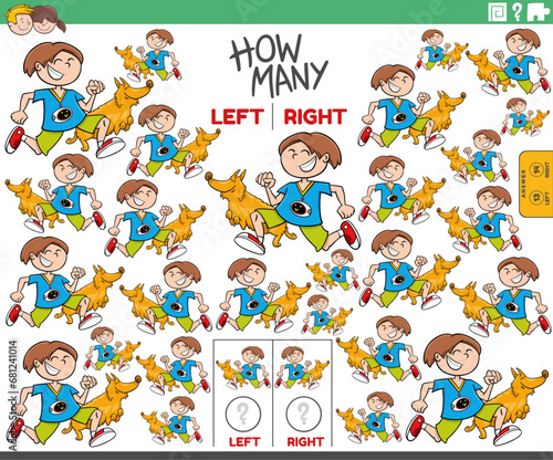 counting left and right pictures of cartoon boy with dog