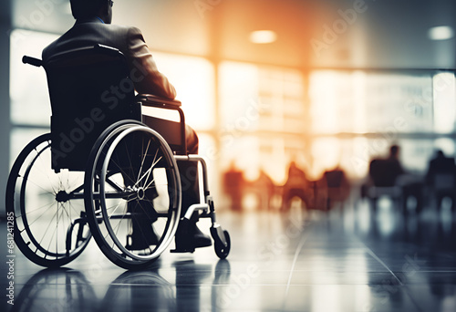 Worker on a wheelchair with blur office backgroun