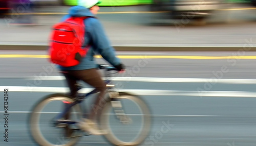 Healthy cyclist speeds through city traffic in recreational pursuit generated by AI