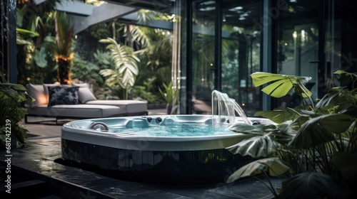 Elevating Spa Leisure with the Indulgent Experience of an Outdoor Jacuzzi. Generative AI