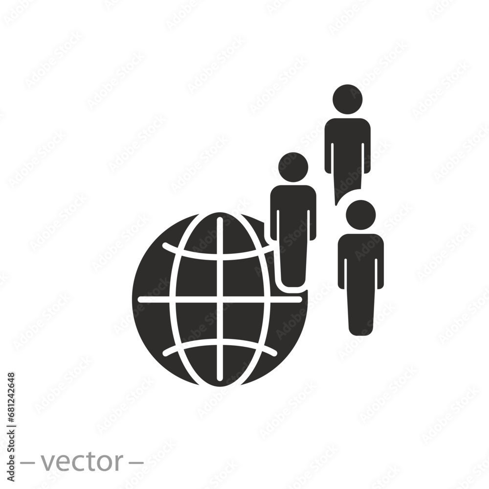 icon of group with globe, people coalition, world community community of different nationalities, flat symbol on white background - vector illustration icon of group with globe, people coalition, world community community of different nationalities, flat symbol on white background - vector illustration