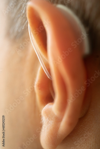 Hearing aid ear of man