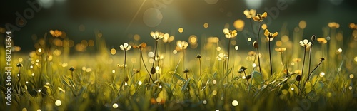 Tranquil Sunlit Field with Lush Green Grass and Flowers © DigitalMuse
