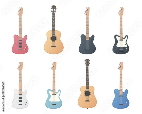 Guitar set. Vector colored flat illustration. White background.