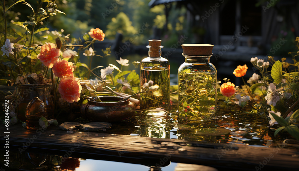Freshness of nature beauty in a rustic flower vase generated by AI Freshness of nature beauty in a rustic flower vase generated by AI