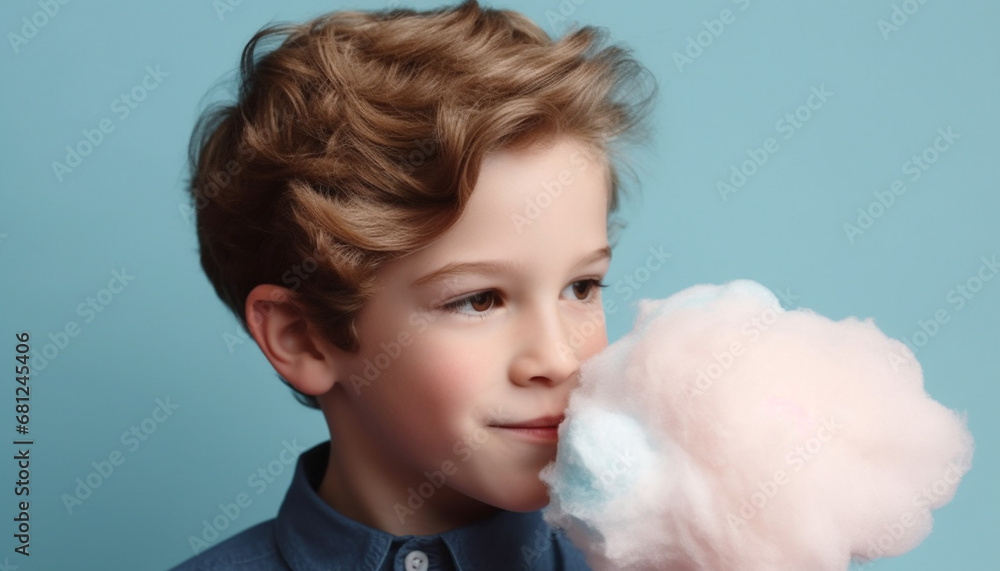 Cute blond toddler boy holding toy, smiling at camera outdoors generated by AI Cute blond toddler boy holding toy, smiling at camera outdoors generated by AI