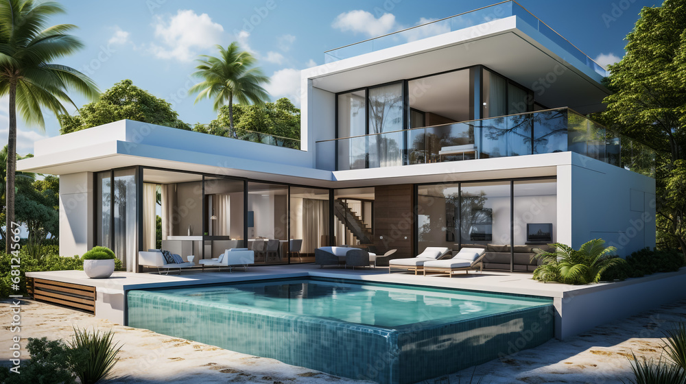 luxury and modern villa. Generative AI.
