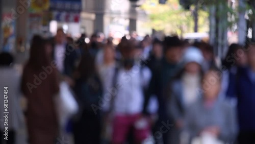 Wallpaper Mural Blurry Japanese People in Tokyo. Business District. Rush Hour Time People Are Walking on the Sidewalk. Japan. Background Video Torontodigital.ca