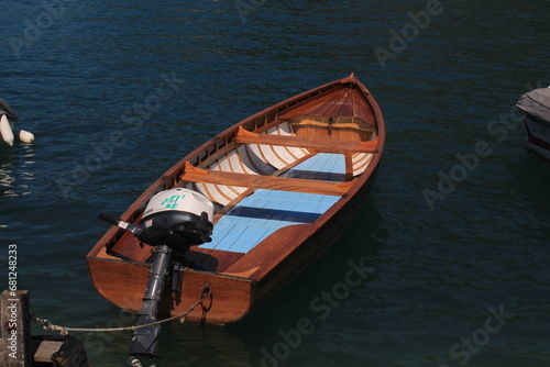 Wooden motorboat in the lake
