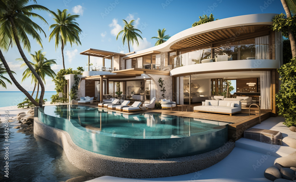 luxury and modern villa. Generative AI.
